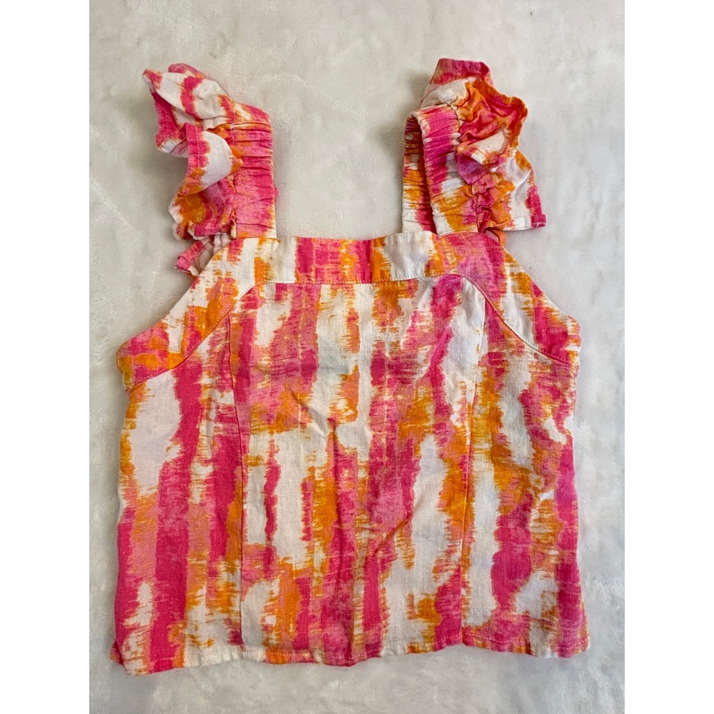 Habitual Girl Pink Orange Tie Dye Ruffle Strap Smocked Back Tank Top Size 12